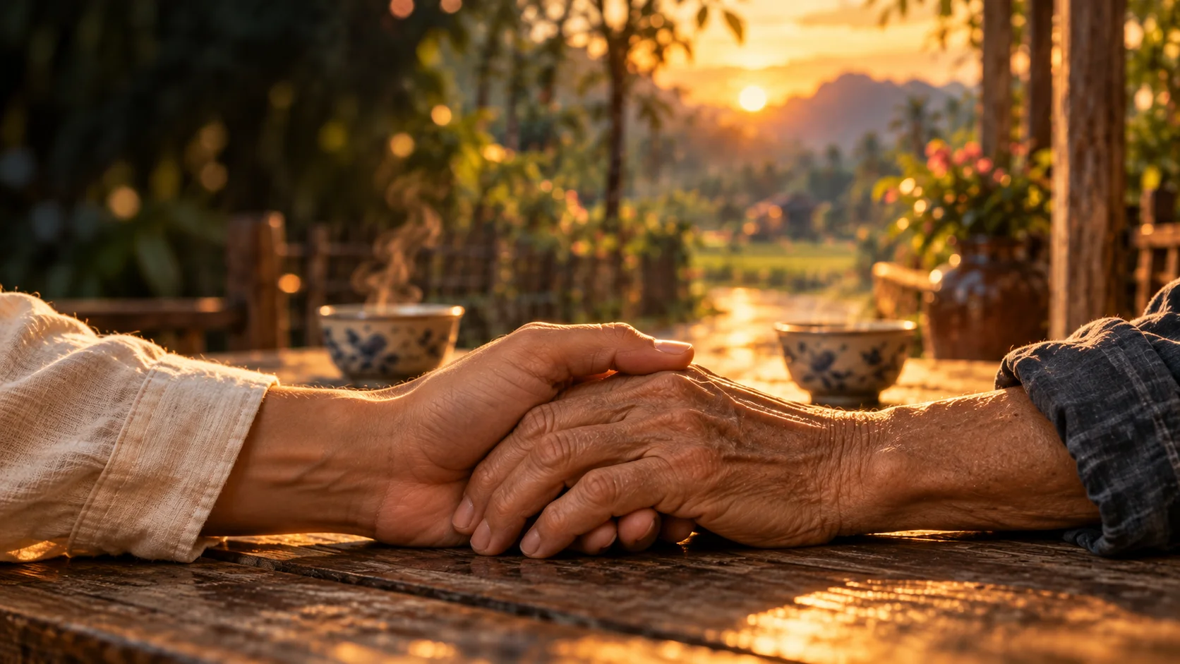 Hands held between father and son